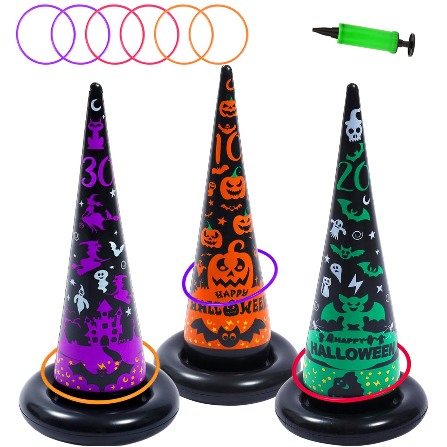 Voiiake 3 Pack Witch Hat Halloween Inflatables Ring Toss Game - Fun Halloween Games,Toys & Party Supplies, Games & Toys for Kids Adults