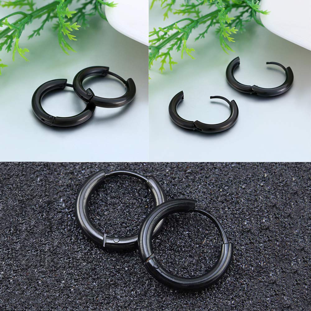 316L Surgical Stainless Steel Huggie Hoop Earrings 8mm Black Hypoallergenic Earrings Hoop Cartilage Helix Lobes Hinged Sleeper Earrings For Men Women(B03: 8mm Black(THK 2.0mm))