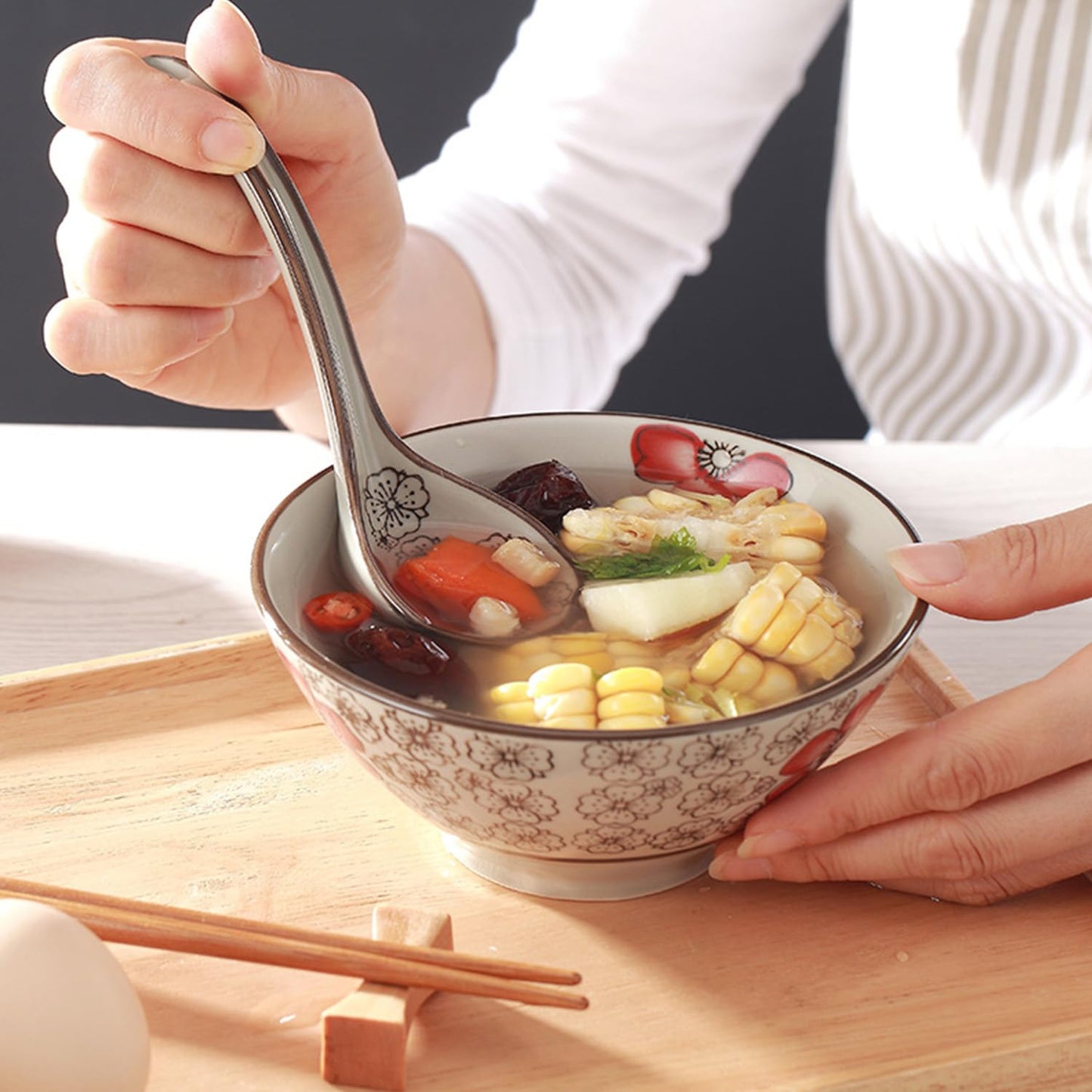 4 PCS Soup Spoons,Japanese Spoons,Ceramic Spoons, Chinese Asian Spoon Ramen Spoons, Pho Spoons for Ramen, Vietnamese Wonton, Dumpling Pho Miso Rice Noodle Soup Spoons - Set of 4