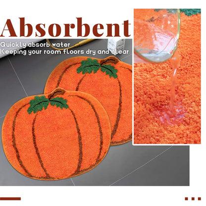 Halloween Bathroom Rugs Fall Bath mat Pumpkin Shape Cartoon Cute Bath Mat Small BathroomRug Plush Water Absorbent Bathtub Bathroom Doormats Non-Slip Washable Toilet Rug