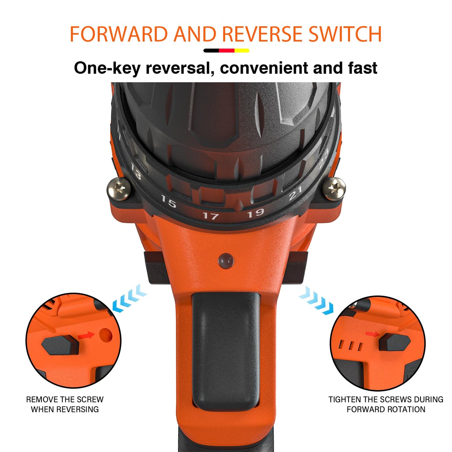 21V Combi Drill Set with 29PCS Accessories, 0-400/0-1400rpm 2 Variable Speed Cordless Screwdriver Max 45N.M Torque Portable Small Drill, 1500mAh Rechargeable Battery, Charger, Orange