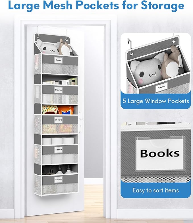 Over The Door Organizer Hanging, 5 Shelf Behind The Doors Storage, Pantry Door