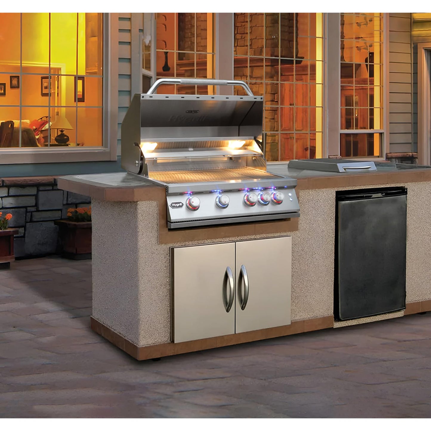 Hygrill Premium XTR 32-Inch Built In Grill, Stainless Steel 4-Burner Grill Head for Outdoor Kitchen with Rear Infrared Burner and LED Lights, Liquid Propane