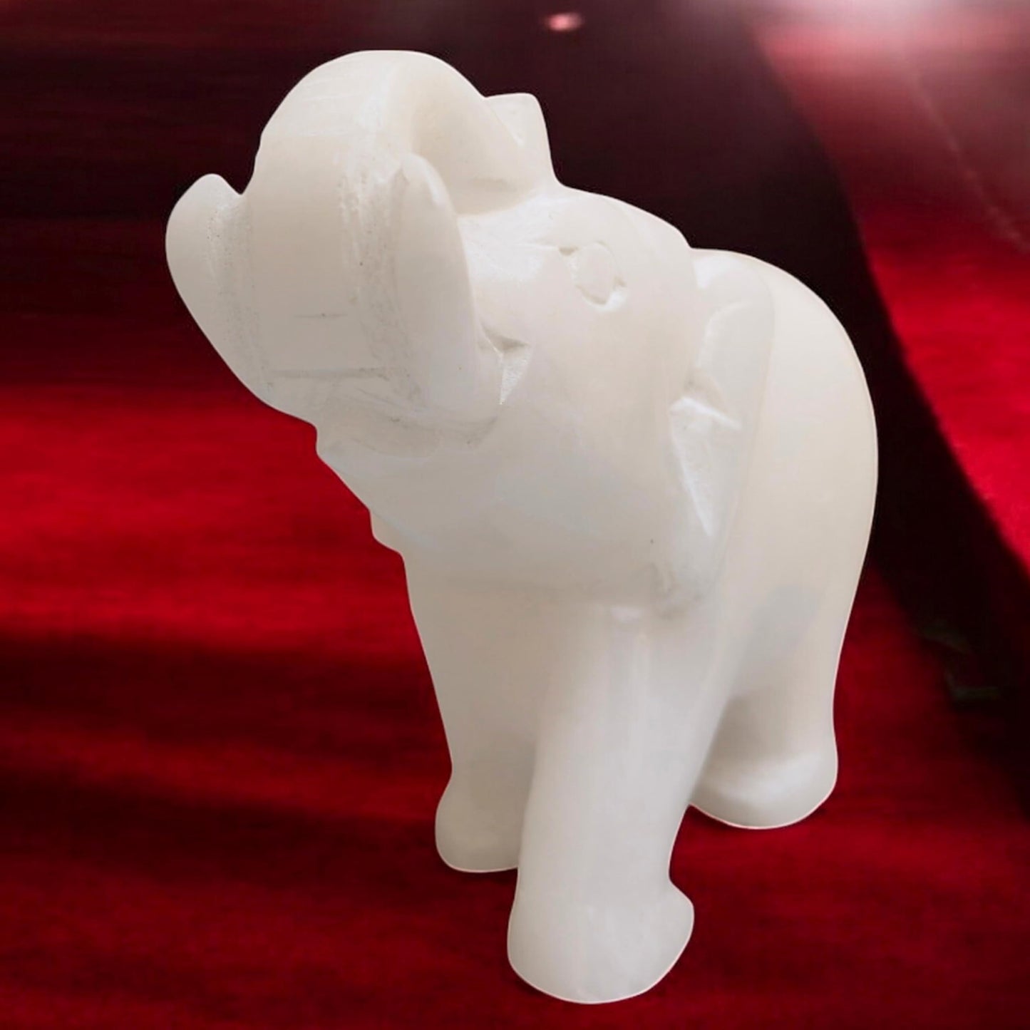 Elephant Statue Idol Murti White Onyx Marble Home Decor | Hand Carved Trunk Up Elephant Figurine for Living Room Office Table Item Gift for Wedding Birthday & Anniversary Collectible (3.25"inch)