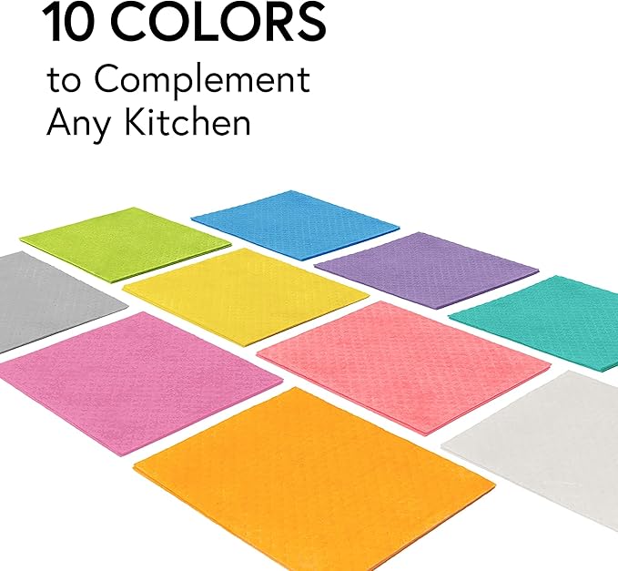 Swedish Wholesale Dishcloths Reusable 8" x 7" Sponge Cloths, Bulk 10 Pack of