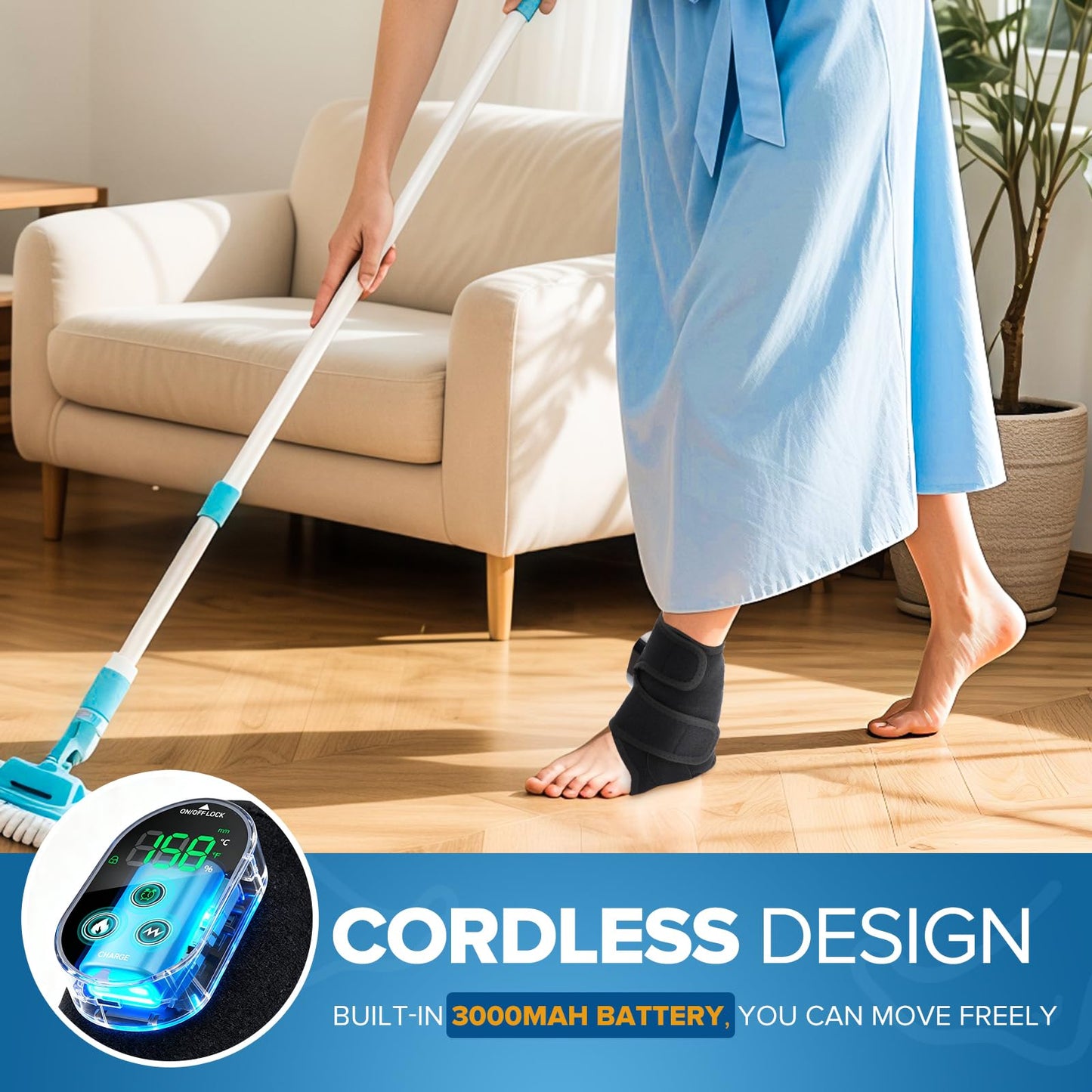 Cordless Foot and Ankle Massager for Pain Relief, FSA Eligible HSA,Rechargeable Foot Massager for Neuropathy Ankle Heating Pad Wrap with Massage for Circulation, 6Heat &3Vibration Levels&Timer (Black)