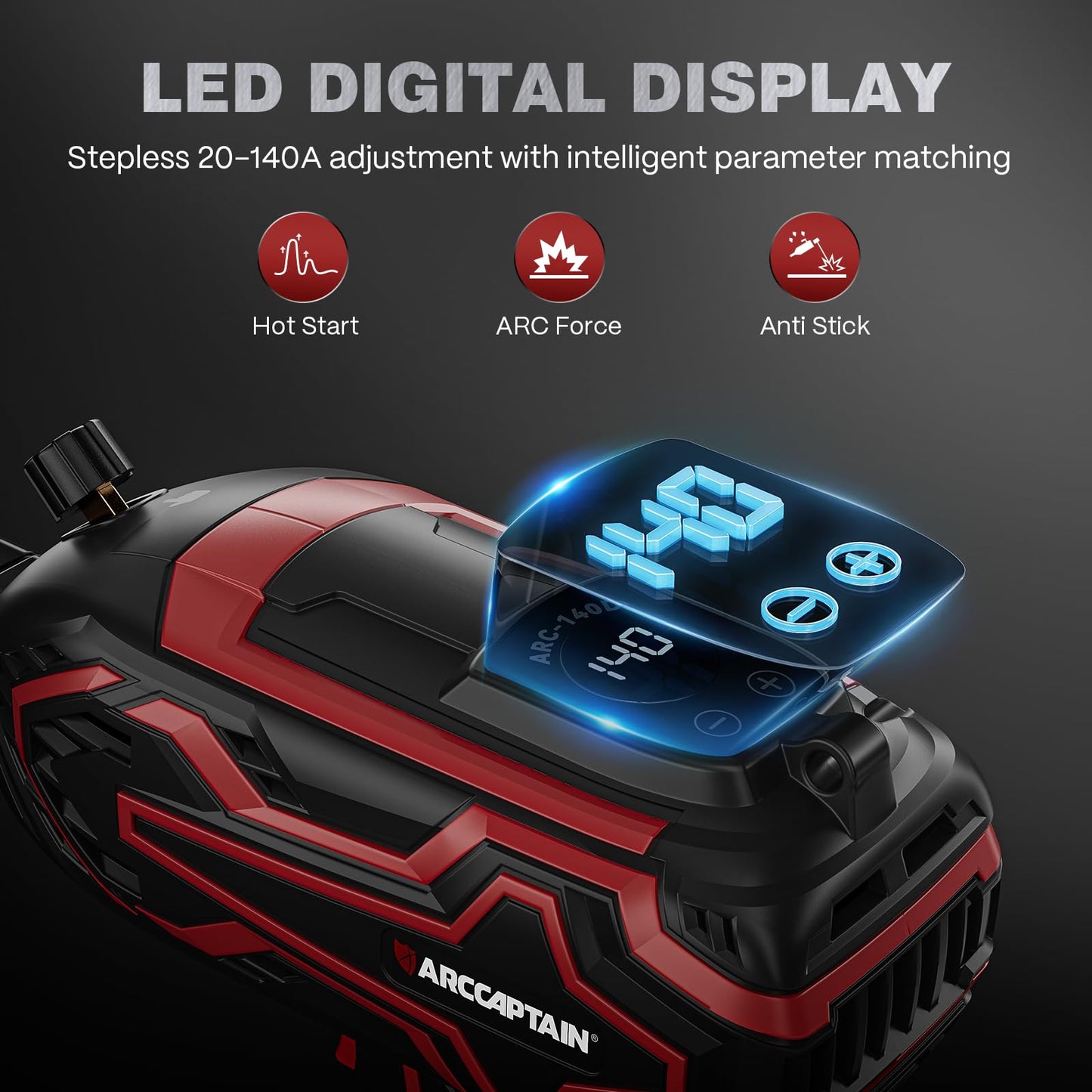 ARCCAPTAIN 140A Handheld Welder, [LED Display] Portable Welding Machine 110V with Hot Start, Arc force, IGBT Portable ARC Welder with Auto Darkening Goggles for 1/16"-1/8" Welding Rods