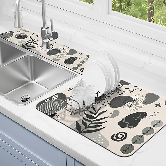 Dish Drying Mat for Kitchen Counter Matt, Super Absorbent Non-slip Rubber Backed