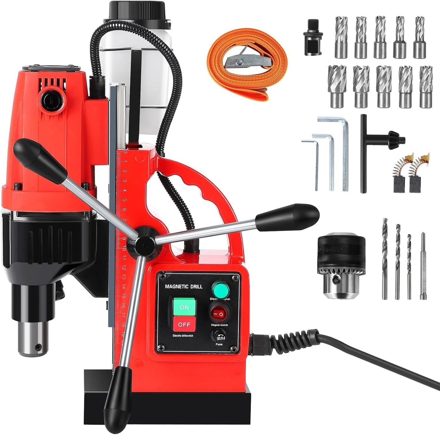 COZONY Magnetic Drill Press, 1300W 810RPM Portable Mag Drill Press, 1.6 Inch Boring Diameter, Double Track, Electric Drilling Machine with 11Pcs Drilling Bits,for Metal Surface, Industrial