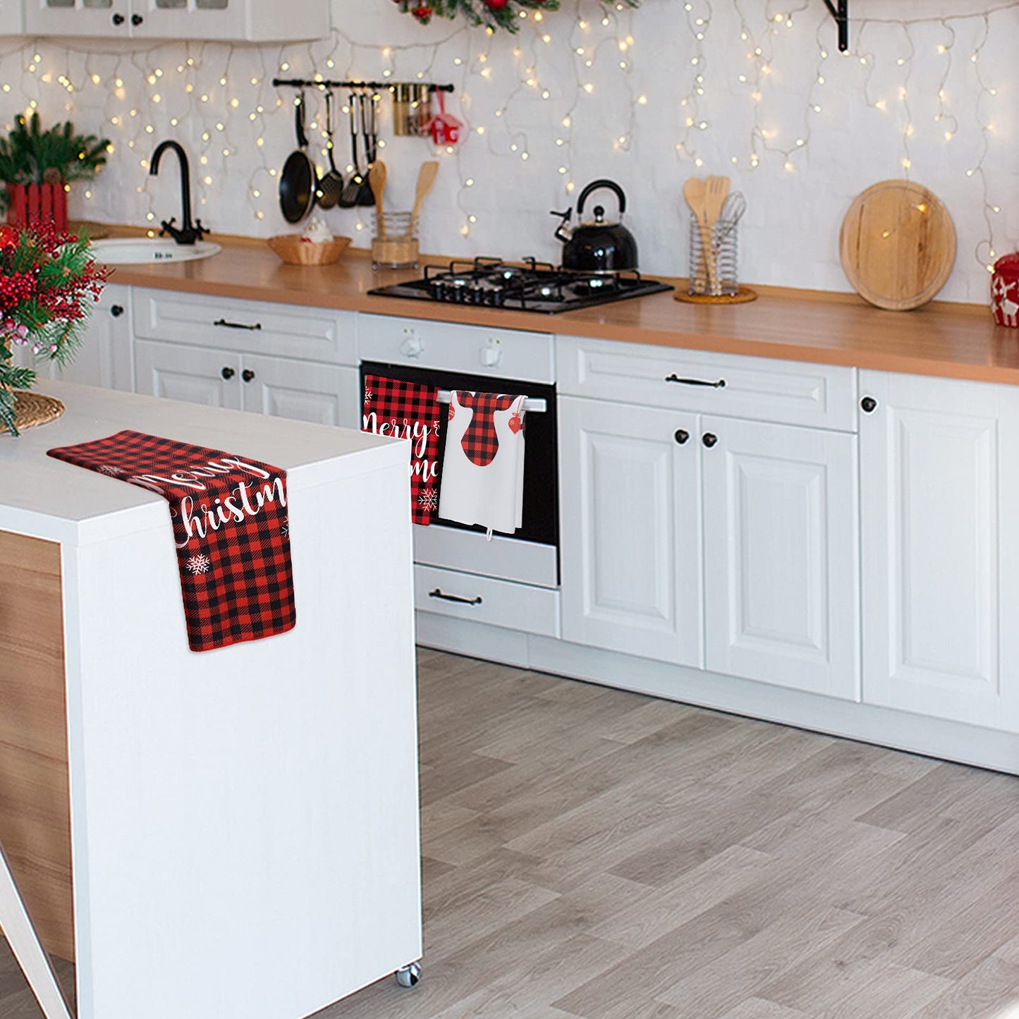 Honoson Christmas Kitchen Towels Ultra Absorbent Dish Quick to Drying Buffalo Plaid Hand Towel Polyester Cleaning Tea Towels for Home Washing Drying Dishes Kitchen Supplies(Black, Red,Plaid)