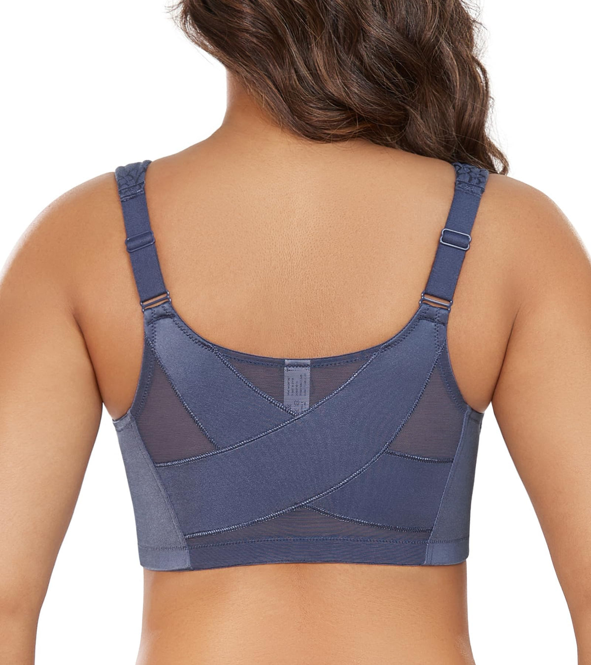 DotVol Women's Full Figure Front Closure Wirefree Jacquard Back Support Posture Bra(Grey Blue,36D)