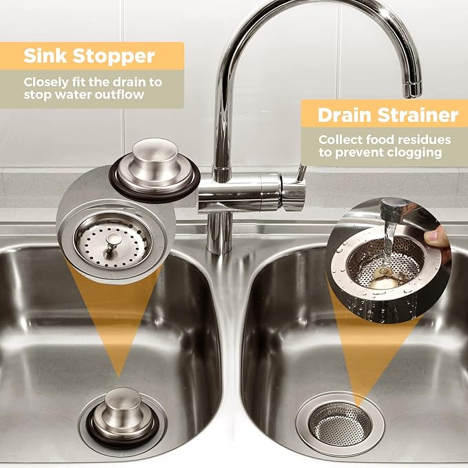 Mudder 3 Pcs Kitchen Sink Drain Strainer and Stopper Stainless Steel Garbage