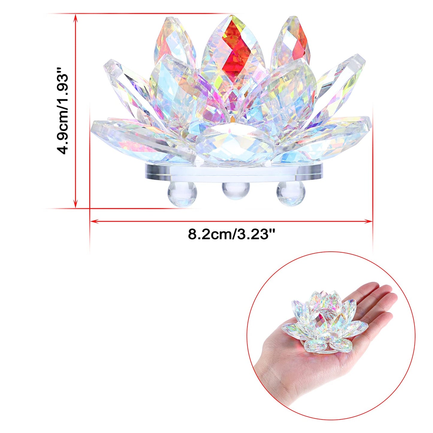 OwnMy 3 Inch Sparkle Crystal Lotus Flower Figurines Decorative Lotus Flower Ornament, Glass Lotus Feng Shui Decor Crystal Flower Paperweight for Home Office Tabletop Centerpieces