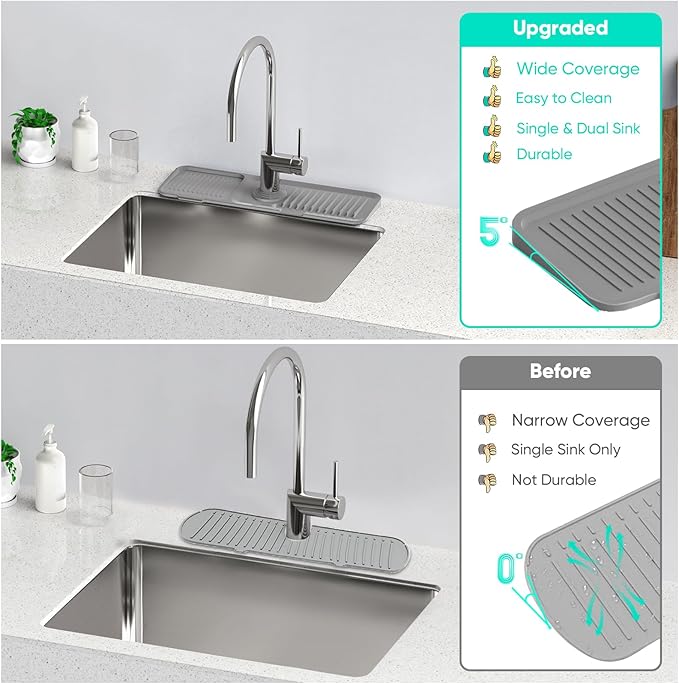 17.7'' Faucet Mat for Kitchen Sink Kitchen Sink Splash Guard Silicone Kitchen