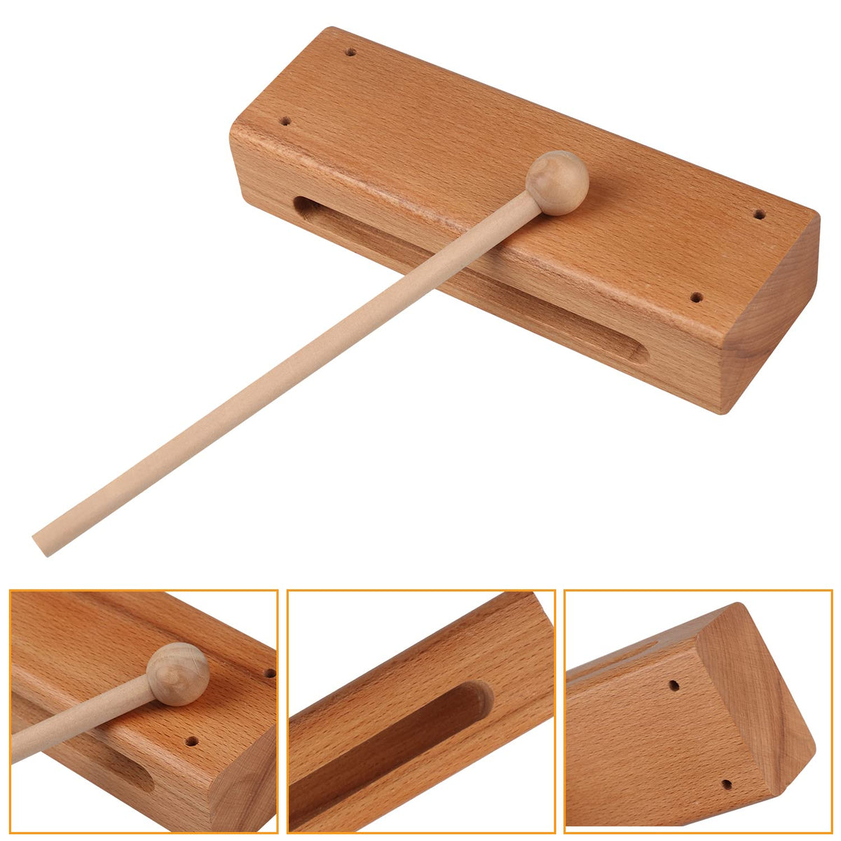 GNIEMCKIN Solid Wood Rhythm Block, Set of 3, Solid Wood Rhythm Block Musical Percussion Instrument Perfect for Rhythm Classes with 3 Pack of Mallet Solid Hardwood