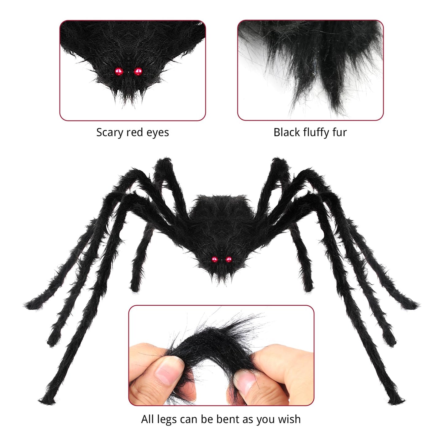 Nirohee 2 Pack Halloween Decorations Outdoor,4.1+5 ft Hairy Giant Spider Halloween Party Decor Large Hairy Spider Scary Fake Large Spiders Props for Yard Decoration Party Decor