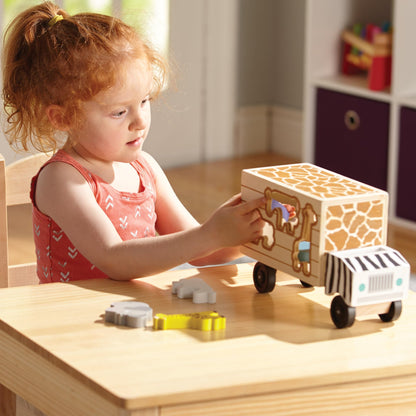 Melissa & Doug Wooden Shape Sorter Rescue Truck | Animal Puzzle Toy for Toddlers, Early Learning Play Set | Age 2+