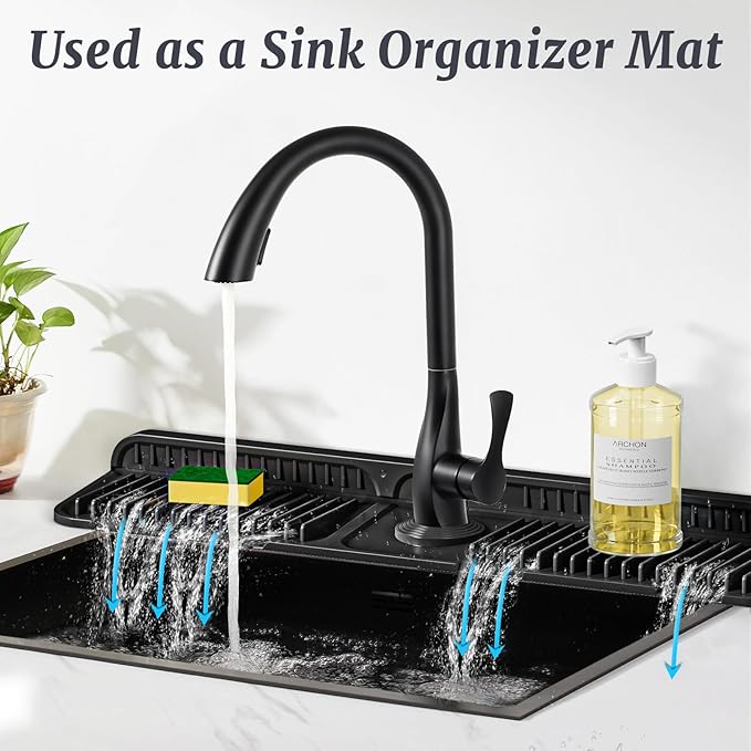 PoYang 24 inch Faucet Mat for Kitchen Sink Splash Guard, 7° Slope Silicone Sink