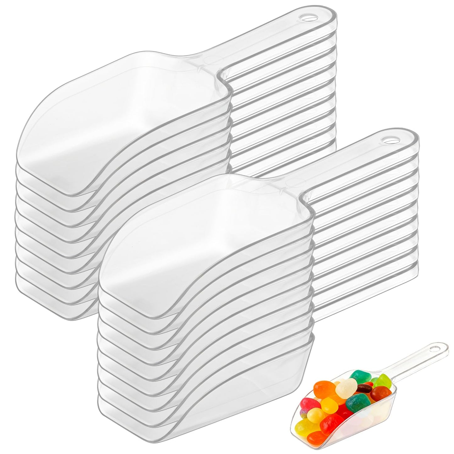 18Pcs Clear Plastic Ice Scoop for Freezer - Durable Acrylic Serving Spoons for Kitchen Canisters, Candy Buffet, Coffee, Flour, Popcorn - Multi-Purpose Small Scoopers for Dry Goods & Bath Salts