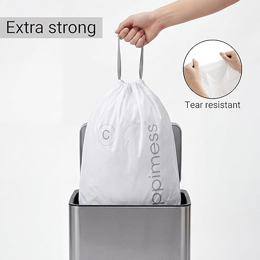 happimess HPM3000C-WHITE 13.2 Gallon Kitchen Drawstring Trash Bags, Trash Can