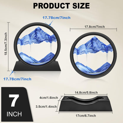 Wai Danie Moving Sand Art Picture 3D Hourglass Deep Sea Sandscape Liquid Motion Display Painting Flowing Sand Frame Relaxing Desktop Home Office Work Decor(Blue, 7")