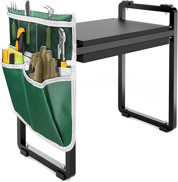 FLINTER 10.2" Wider Garden Kneeler and Seat, Heavy Duty Thick Gardening Bench for Kneeling and Seat - Garden Kneelers for Seniors, Gardening Stools for Women, Grandparents, Gardeners, Black