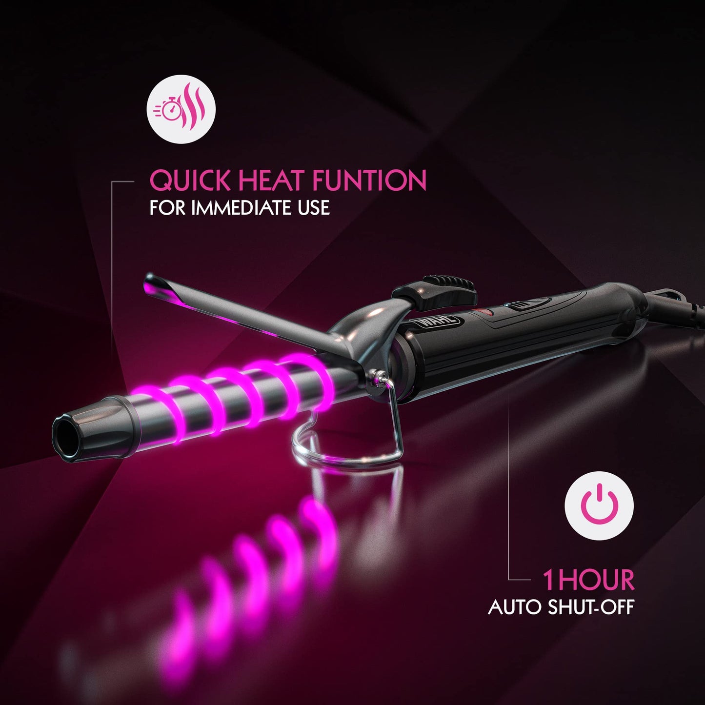Wahl Curling Tong, Hair Styling Tool, Curling Wand, Ceramic Curlers for Shiny Curls, Corded Hair Curling Wand, Swivel Cord, Quick Heat, Cool Touch Tip, Barrel Clamp, 25mm