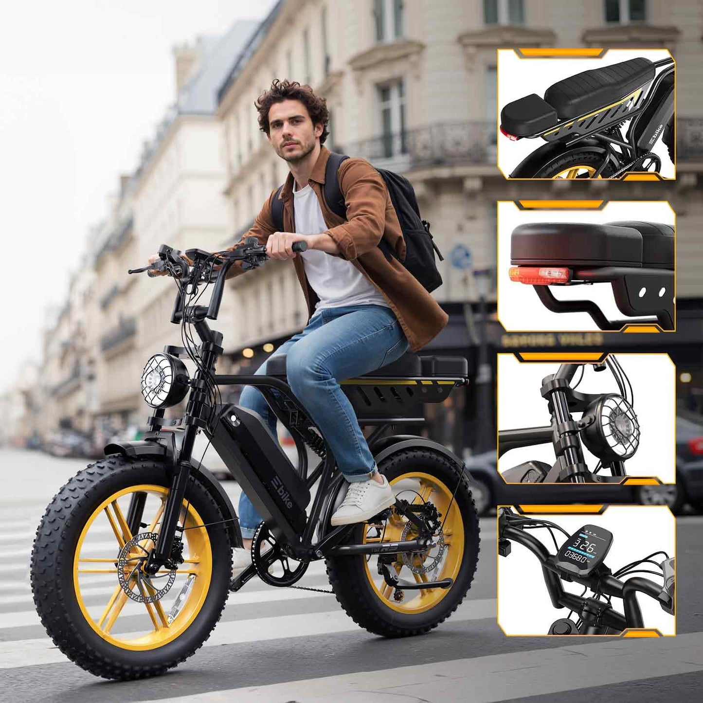 TST Electric Bike for Adults, 1500W Peak Motor 60 Miles Fat Tire E Bike with 48V 15Ah Removable Battery 20" Electric Bike with Dual Suspension, R9