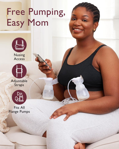 momcozy Hands Free Pumping Bra, Adjustable Breast-Pumps Holding Bra, Pumping & Nursing in One Black