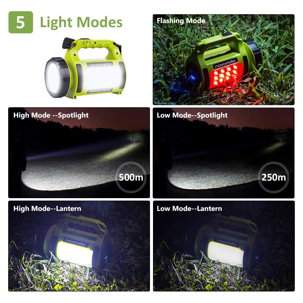 NOVOSTELLA Rechargeable LED Torch, Multi-Functional Camping Light, Waterproof Outdoor Spotlight Searchlight, High Power Beam Flashlight, 650lm Lightweight Lantern