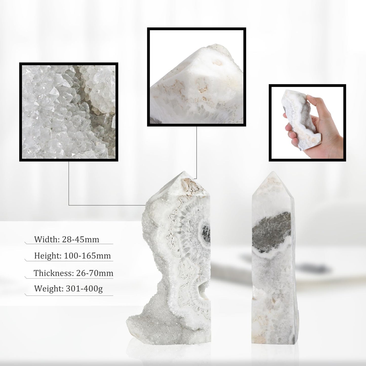 moonsix Natural Rock Crystal Quartz Obelisk Tower, Irregular Raw Crystal Wands Geode Stone for Meditation Home Decor, 301-400g