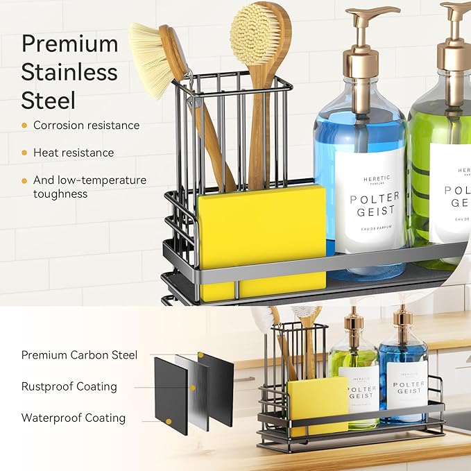 Yofidra Sink Caddy With Stone Drying Tray: Stainless Steel Soap Dispenser