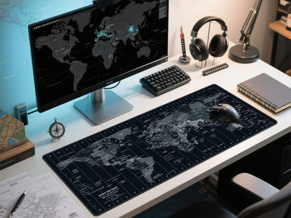 Anpollo Gaming Mouse Pad (900x400x3mm) Extended Mouse Mat Large Non-Slip Desk Pad with Precision Locked Edges Comfortable Keyboard Mat Suitable for Office Gamer Home - Black World Map