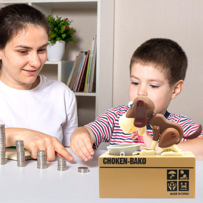 Hungry Dog Piggy Bank, Cute Dogs Steals Coins Like Magic Coin Munching Toy Money Box Birthday Gift for Kids