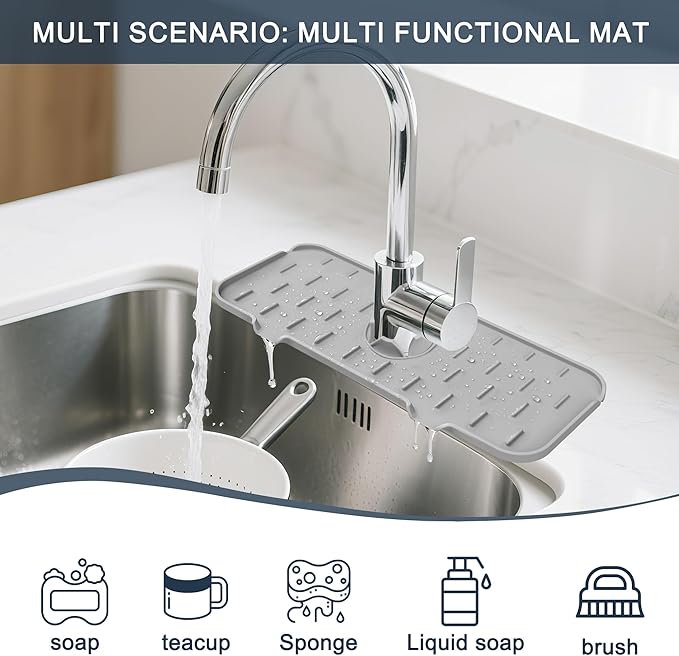 Kitchen Faucet Sink Splash Guard, Silicone Faucet Water Catcher Mat – Sink