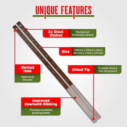 Post Buddy Pack of 2 Easy Fence Post Repair Kit (to Fix 1 Broken Wood Post), Quick and Simple to Install, Effective, Durable Steel Stakes
