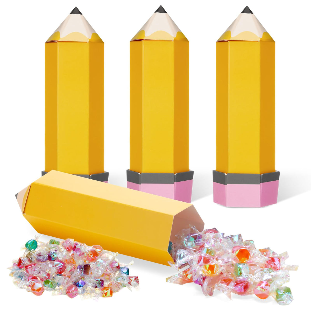 Feifeiya 24 Pcs Pencil Appreciation Gift Boxes for Teacher's Day Paper Pencil Treat Candy Favor Boxes Bulk for Thanks Teacher Classroom Party Favor Supplies (Yellow)