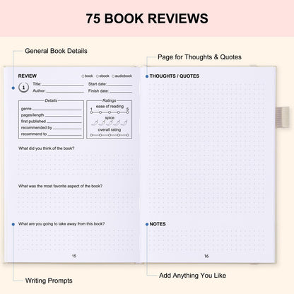 Comkiso Reading Journal for Book Lovers - 75 Book Journal Reading Log for Book Tracking, A5 Linen Book Review Journal with TBR Tracker List, Ratings, Challenges, Prompts, and Index - Beige