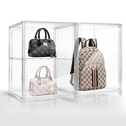 Hinleemly 2 Pack Purse Organizer for Closet,Acrylic Display Box for Handbag Organizer,Multi-Layered Storage Box Handbag Storage with Magnetic Doors Suitable for Collectible Handbags Knapsack