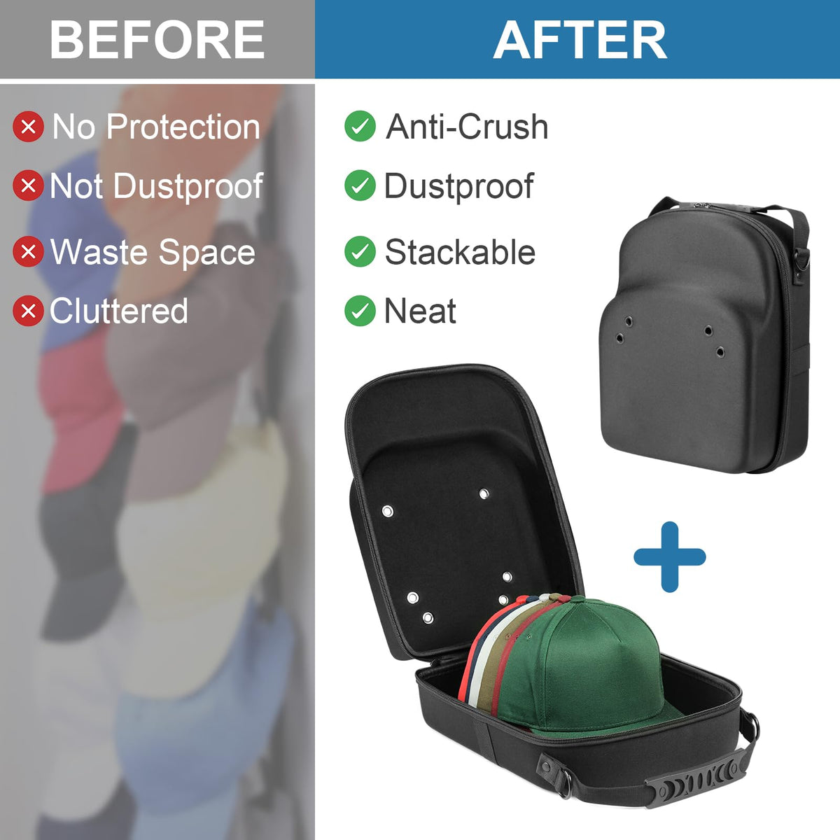 Epesoware Pack of 2 Hat Travel Hard Cases for Baseball Caps - Favorable Hat Storage Organizer with Carrying Handle, Shoulder Strap and Luggage Strap, Protect Up to 10 Hats for Travel Home