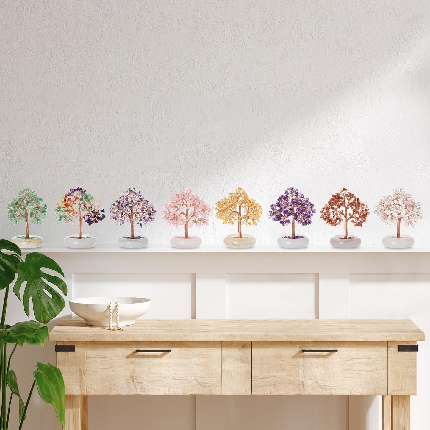 MAGIC AND MIRACLES Green Aventurine Healing Crystal Tree of Life Home Office Desk Decor, Bonsai Trees, Feng Shui Tree Money Good Luck Christmas Decor Spiritual Healing Birthday Gifts for Women, Mom
