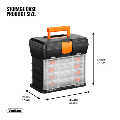 VonHaus Utility Tool Box Storage Organiser Case with 4 Drawers & Adjustable Dividers - Plastic Multi Tool Box Organiser with 4 Compartment Drawers - Ideal for DIY Tools and Accessories Storage