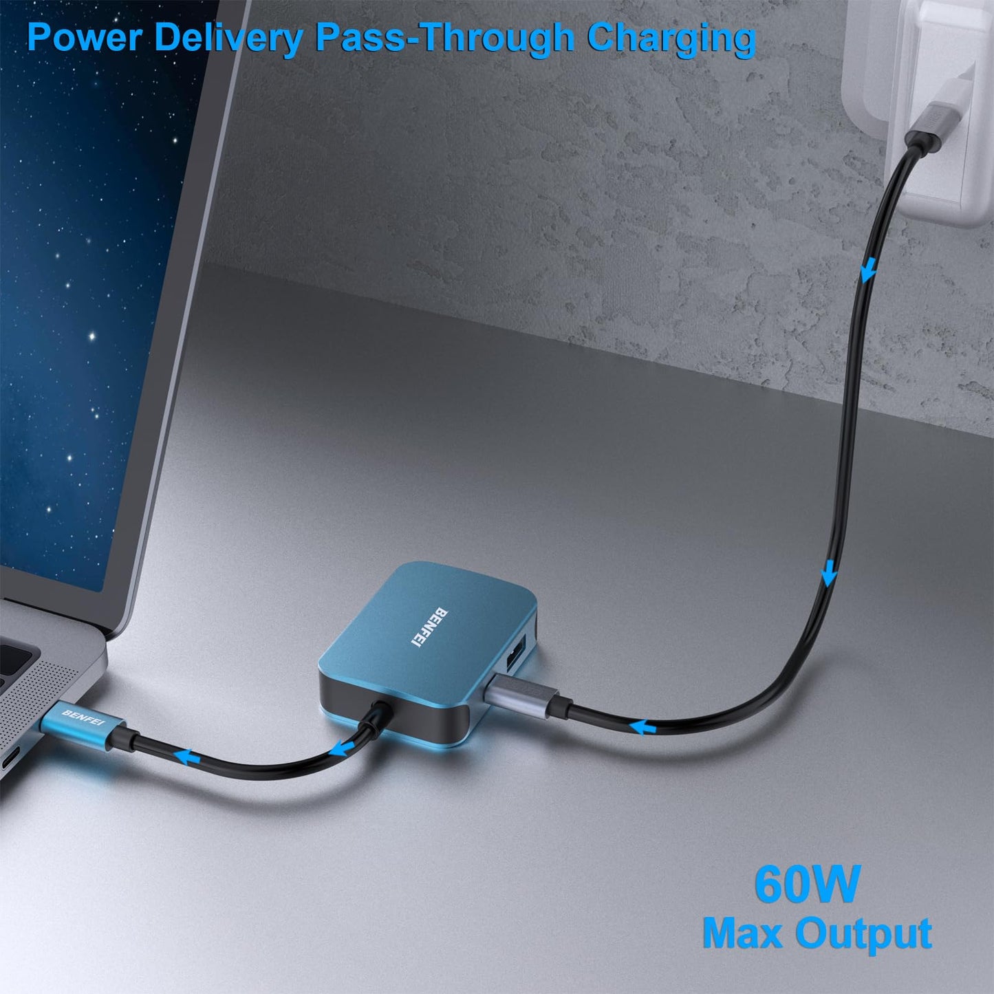 BENFEI USB C HUB, USB Type-C to HDMI VGA Adapter, USB C to USB Adapter, USB Type-C Power Delivery, Compatible for MacBook Pro 2021/2020/2019,Surface Book 2, Dell XPS 13/15, Pixelbook and More
