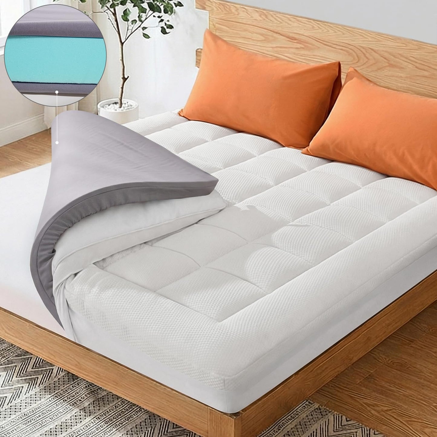 NEXHOME PRO 3 Inch Dual Layer Memory Foam Mattress Topper King Size, Ultra Soft Breathable Bamboo Cover & Protective Grey Inner Cover, Cooling Gel Bed Topper with 2 Pillowcases, 78"x80"