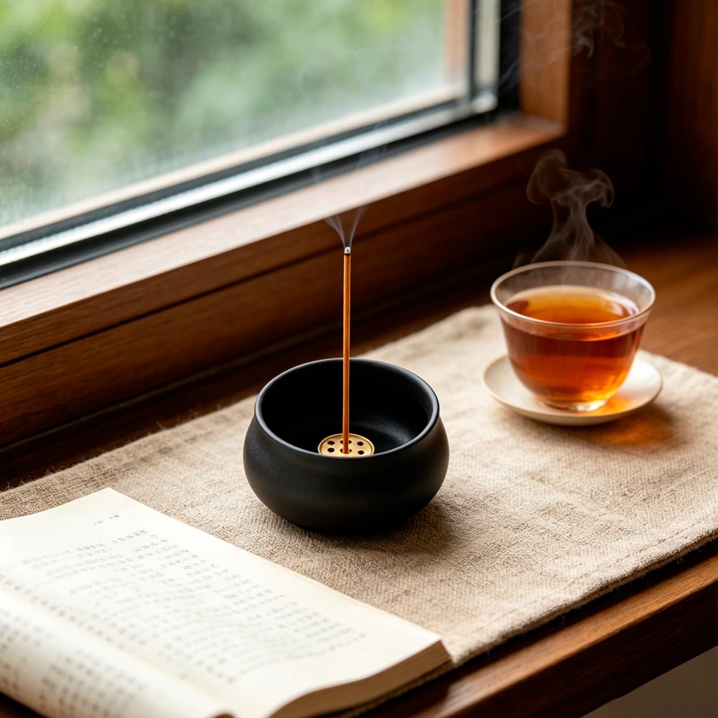 MrMrKura Ceramic Incense Holder for Sticks, Incense Burner Holder Ash Catcher with Non-Slip Pads, Incense Stick Holder for Unique Home Decor/Meditation/Yoga/Gift (Black)