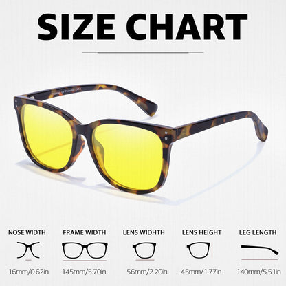 Myiaur Polarised Night Driving Glasses for Women Yellow Lens Night Vision Anti-Glare Headlight Glasses for Nighttime/Rainy/Foggy Stylish Square