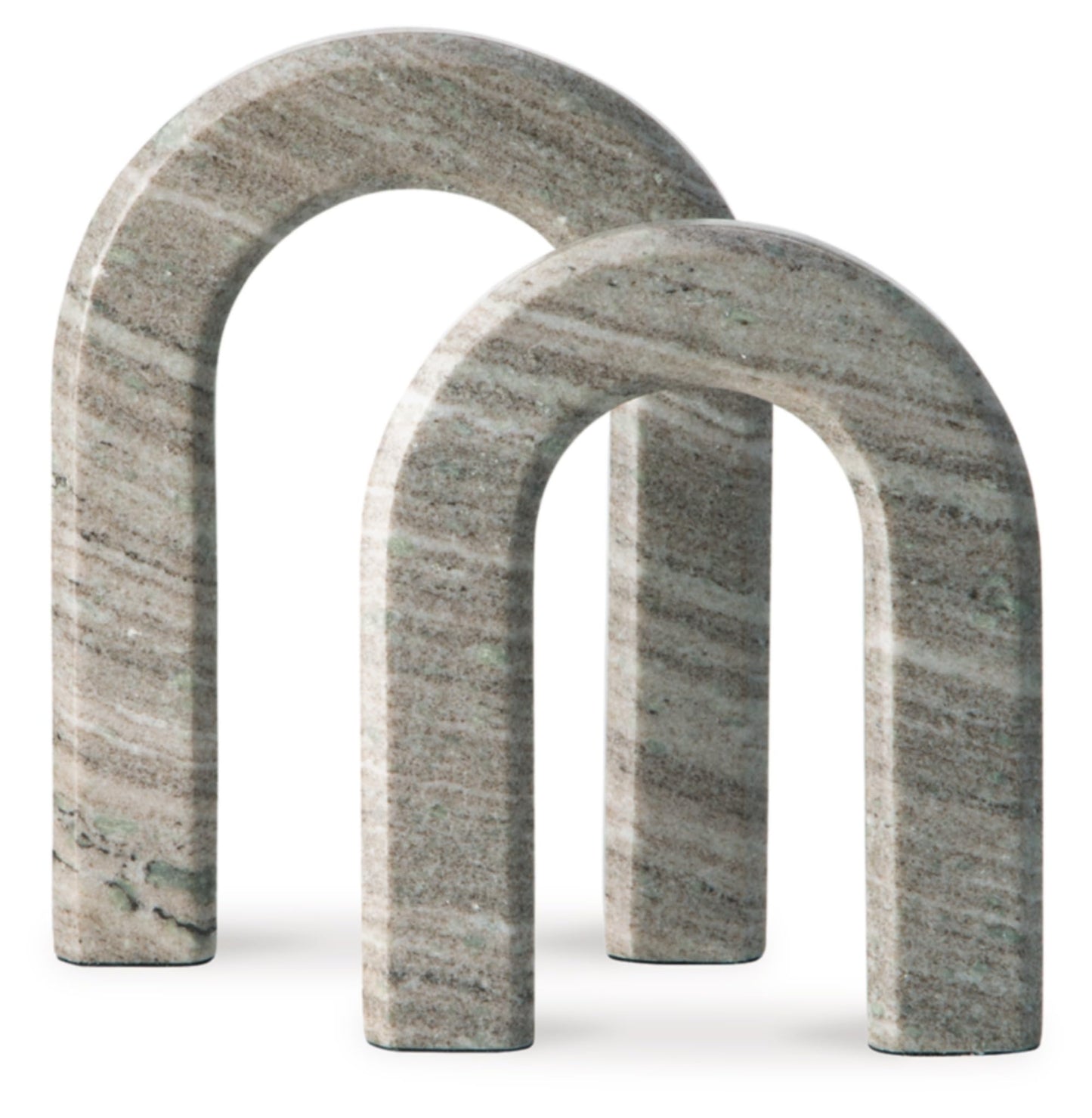 Signature Design by Ashley Keithton Minimalist Waterproof Marble Architectural Sculpture Set, Set of 2, Light Gray & Light Brown