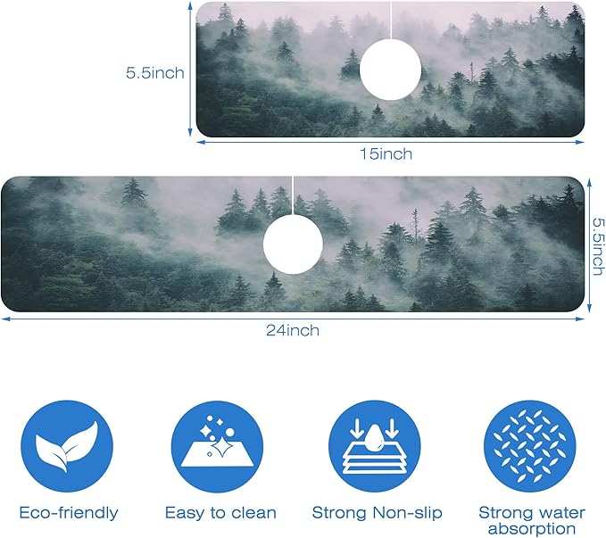 Foggy Forest Dish Drying Mat for Kitchen Sink Splash Guard Behind Faucet Sink