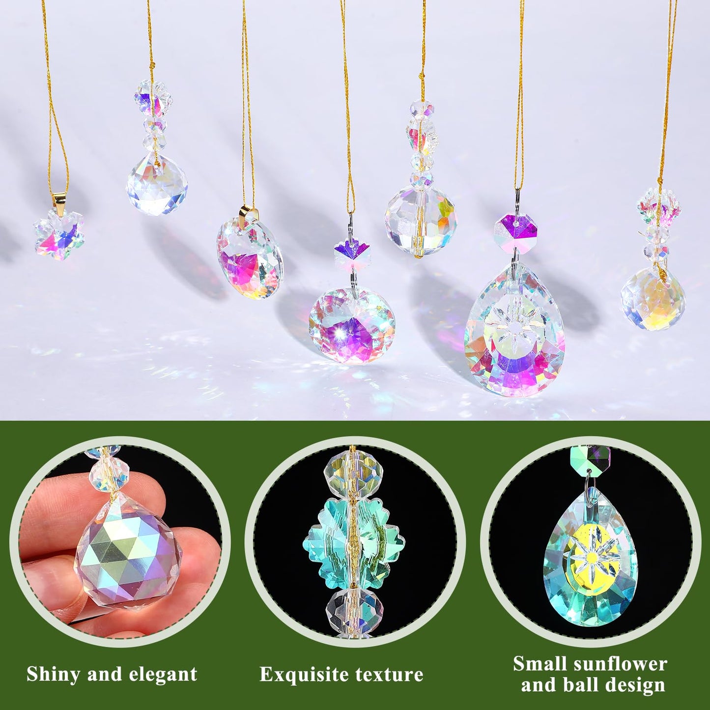 Misdary 36 Pcs Crystal Iridescent Ornaments for Christmas Tree Hanging Crystal Glass Ball Decorations Hanging Xmas Teardrop Prism Glass Ball for Xmas Party Wedding Home Decor