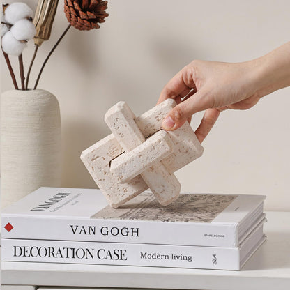 Dneuoir 3-Link Knot Resin Travertine Decor, Coffee Table Decor, Book Shelf Entry Table Decoration, Boho Decorative Objects, Aesthetic Accents for Modern Rustic Office Living Room Home Décor